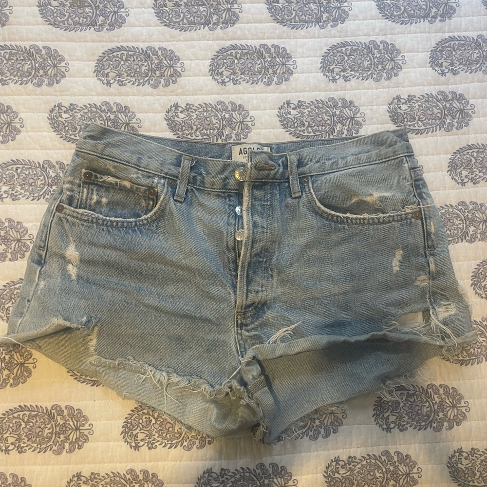 Agolde Light Blue Distressed Jean Shorts